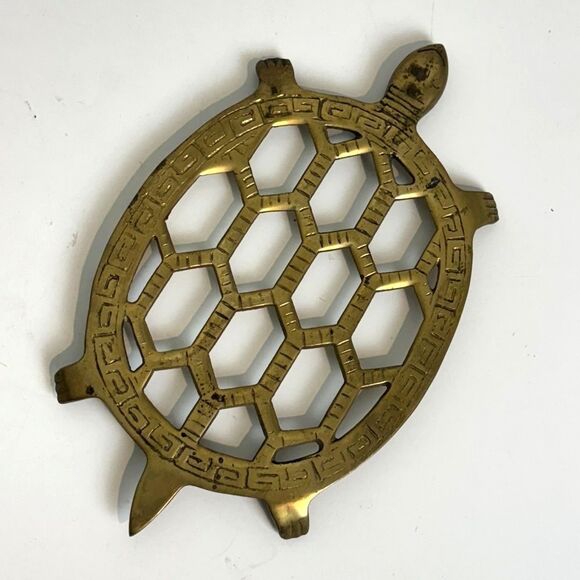 Vintage Etched Brass Turtle Trivet Made in Korea - Picture 1 of 6